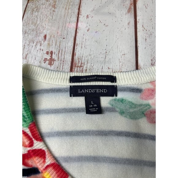 Land’s End Floral Striped Sweater Top Size Large - Picture 7 of 8